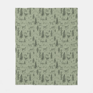 Pine Deer Lake Life - saliegroen bospatroon. Fleece Deken