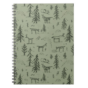 Pine Deer Lake Life - saliegroen bospatroon. Notitieboek