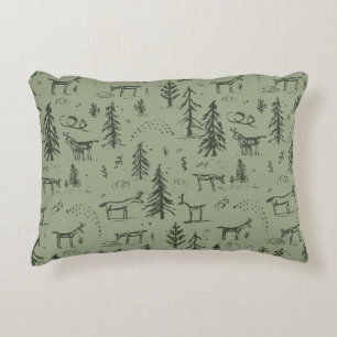 Pine Deer Lake Life - saliegroene bospatroon. Accent Kussen