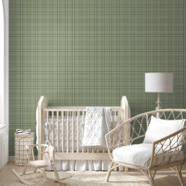 Pine Deer Plaid - saliegroen cabincore tartan.  Behang