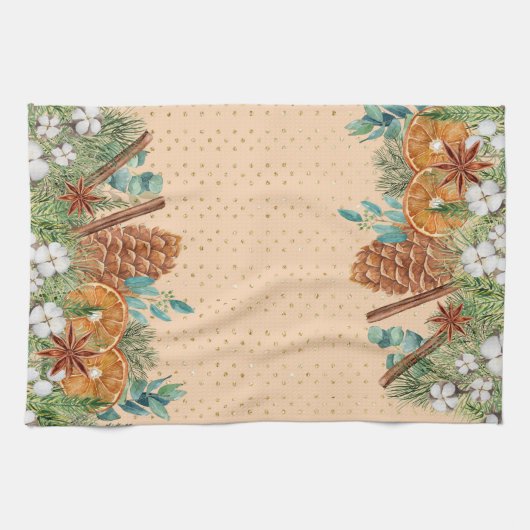 Pine Drop Waterverf Kerstwinter Theedoek (Horizontaal)