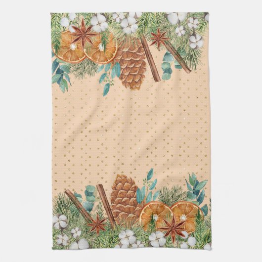 Pine Drop Waterverf Kerstwinter Theedoek (Verticaal)