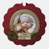 Pine & Elegant Goud Lijst Eerste Kerstfoto Ornament Kaart (Voorkant)