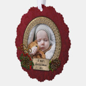 Pine & Elegant Goud Lijst Eerste Kerstfoto Ornament Kaart (Links)