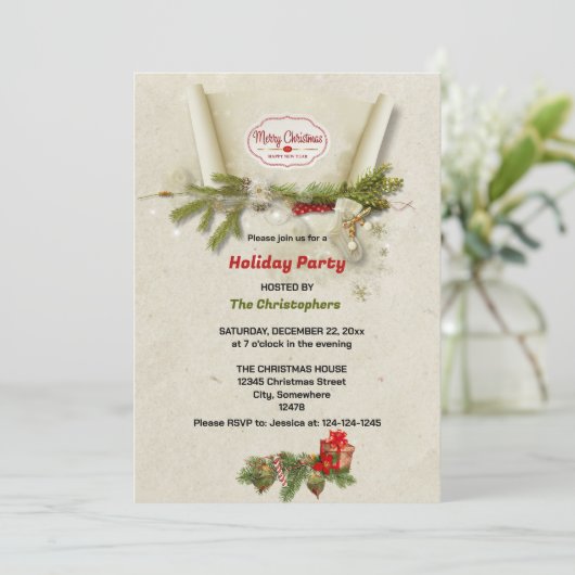 Pine elegante geschenken en beige Kerstmis Kaart (Staand voorkant)