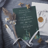 PINE Emerald Green and Gold QR Code Wedding Kaart