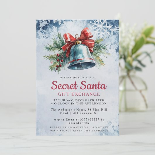 Pine en Bell Winter Geheime Kerstfeest Kaart (Staand voorkant)