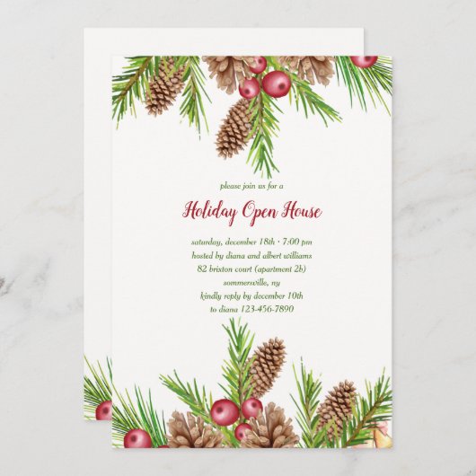 Pine en Berries Holiday Kaart (Voorkant / Achterkant)