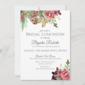 Pine en Berries Winter Floral Bridal Luncheon Kaart (Voorkant)