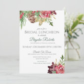 Pine en Berries Winter Floral Bridal Luncheon Kaart (Staand voorkant)