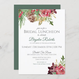 Pine en Berries Winter Floral Bridal Luncheon Kaart