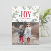 Pine en Berry Joy Holiday-fotokaart Feestdagenkaart (Staand voorkant)