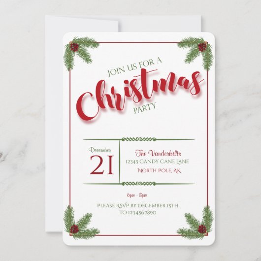 Pine en bessen Kerstfeest Kaart (Voorkant)