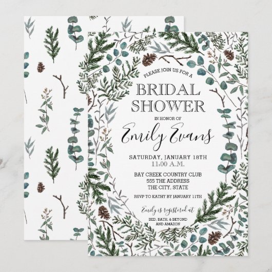 Pine en Eucalyptus Vrijgezellenfeest Uitnodigen Kaart (Voorkant / Achterkant)