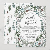 Pine en Eucalyptus Wedding Invite Kaart (Voorkant / Achterkant)
