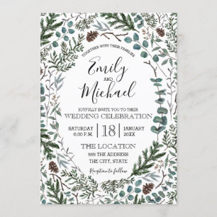 Pine en Eucalyptus Wedding Invite Kaart