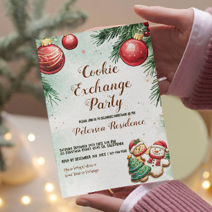 Pine en Ornamenten Christmas Cookie Exchange Kaart