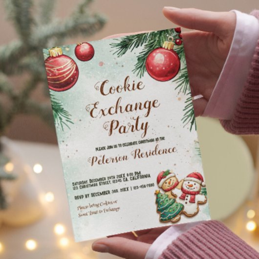 Pine en Ornamenten Christmas Cookie Exchange Kaart