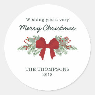 Pine en rood lint kerstcadeau Label