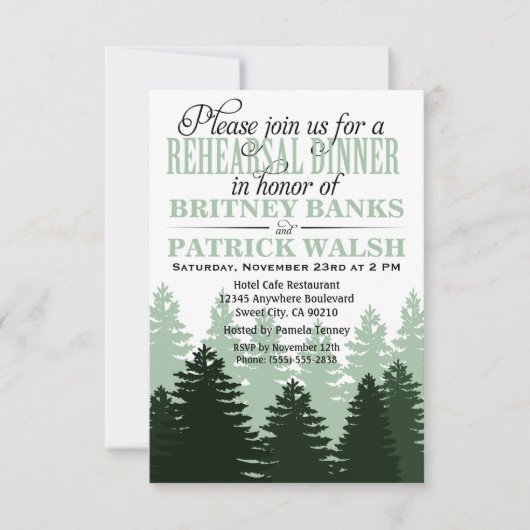 Pine Enchanted Forest Rehearsal Dinner Invitations Kaart (Voorkant)
