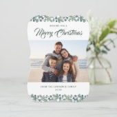 Pine Eucalyptus gebladerte Kerstvakantie Foto Feestdagenkaart (Staand voorkant)