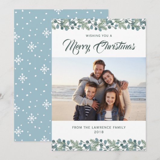 Pine Eucalyptus gebladerte Kerstvakantie Foto Feestdagenkaart (Voorkant / Achterkant)
