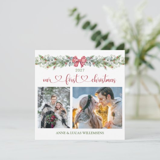 Pine Eucalyptus Onze eerste kerstfotokaart (Staand voorkant)