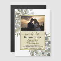 Pine Eucalyptus Wedding Save the Date Foto Goud