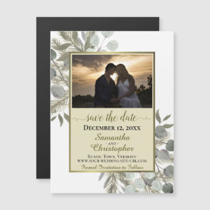 Pine Eucalyptus Wedding Save the Date Foto Goud Magnetische Uitnodiging