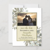 Pine Eucalyptus Wedding Save the Date Foto Goud Magnetische Uitnodiging (Voorkant)