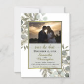 Pine Eucalyptus Wedding Save the Date Foto Gray Magnetische Uitnodiging (Voorkant)