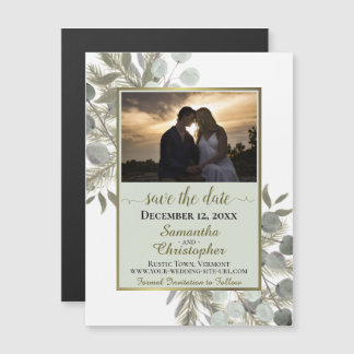 Pine Eucalyptus Wedding Save the Date Foto Wijze Magnetische Uitnodiging