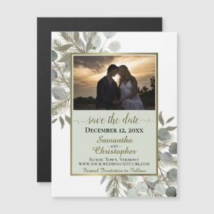 Pine Eucalyptus Wedding Save the Date Photo Sage Magnetische Uitnodiging