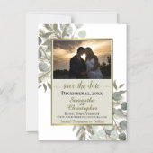 Pine Eucalyptus Wedding Save the Date Photo Tan Magnetische Uitnodiging (Voorkant)