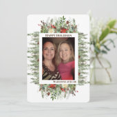 Pine Evergreen Lijst Photo Template Holiday Kaart (Staand voorkant)