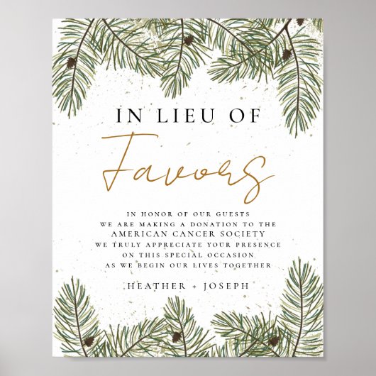 Pine feestelijke bruiloft in plaats van gunsten te poster (Voorkant)
