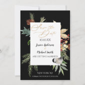 Pine Floral Gold Winter Save the Date Kaart (Voorkant)