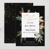 Pine Floral Gold Winter Save the Date Kaart (Voorkant / Achterkant)