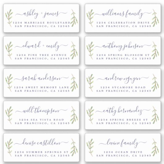 Pine Foliage Bruiloft Gast Adresetiketten Sticker (Voorkant)