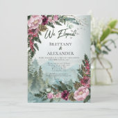 Pine Forest Bourgogne Stoffig Roos Elopement Kaart (Staand voorkant)