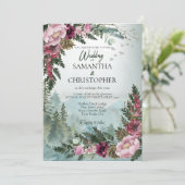 Pine Forest Burgundy Dusty Roos Waterverf Weddensc Kaart (Staand voorkant)