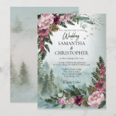 Pine Forest Burgundy Dusty Roos Waterverf Weddensc Kaart (Voorkant / Achterkant)