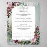 Pine Forest Burgundy Roos Certificate of Marriage Poster<br><div class="desc">Pine Forest Burgundy Roos Certificate of Marriage Poster is een groot goed dat na afloop van de ceremonie ondertekend moet worden en zal een mooie herinnering blijven aan uw speciale dag. Het is voorzien van een houtige evergroene achtergrond die voorzien is van hoekige lijsten van bloemen van grauw en stoffige...</div>