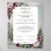 Pine Forest Burgundy Roos Certificate of Marriage Poster (Voorkant)