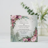 Pine Forest Dusty Roos Waterverf Wedding Kaart (Staand voorkant)