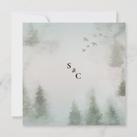 Pine Forest Dusty Roos Waterverf Wedding Kaart (Achterkant)