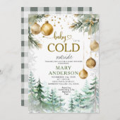 Pine Forest Gold Ornamenten Kerst Baby shower Kaart (Voorkant / Achterkant)