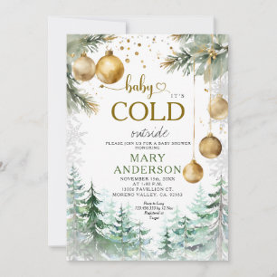 Pine Forest Gold Ornamenten Kerst Baby shower Kaart