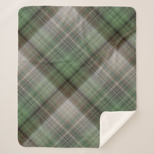 Pine Forest Groen en Bruin Plaid Sherpa Deken (Voorkant)