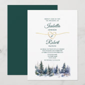 Pine Forest Groene Bruiloft Uitnodiging (Voorkant / Achterkant)